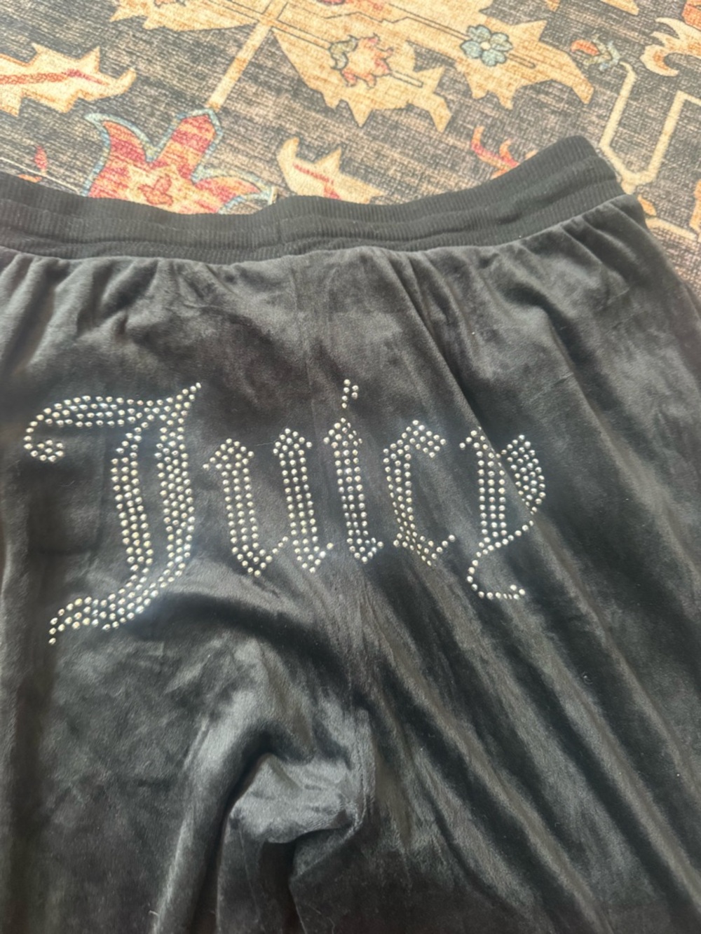 Juicy Couture Black Velour Kids Joggers with Rhinestone 'Juicy' Script